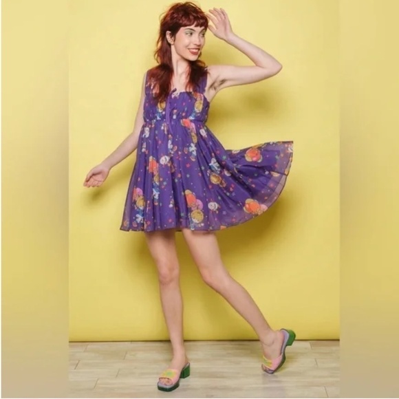 RAINBOW BRITE x UNIQUE VINTAGE Rainbow Night Print Retro Babydoll Dress - Picture 1 of 3